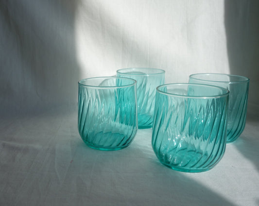 Set of 4 Vintage Aquamarine Blue Swirl Glasses