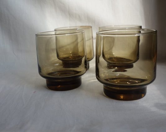 Set of 4 Vintage Amber Whiskey Glasses Tumblers