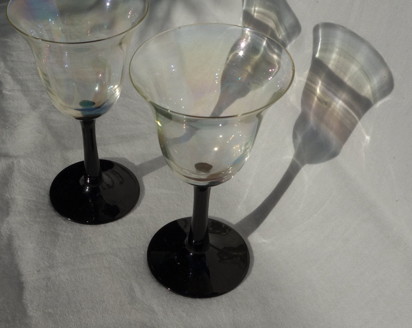 Set of 2 Vintage Iridescent Glasses with Black Stems