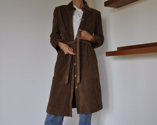 Vintage Pritchards Suede Trench Coat with Belt Size 8-10