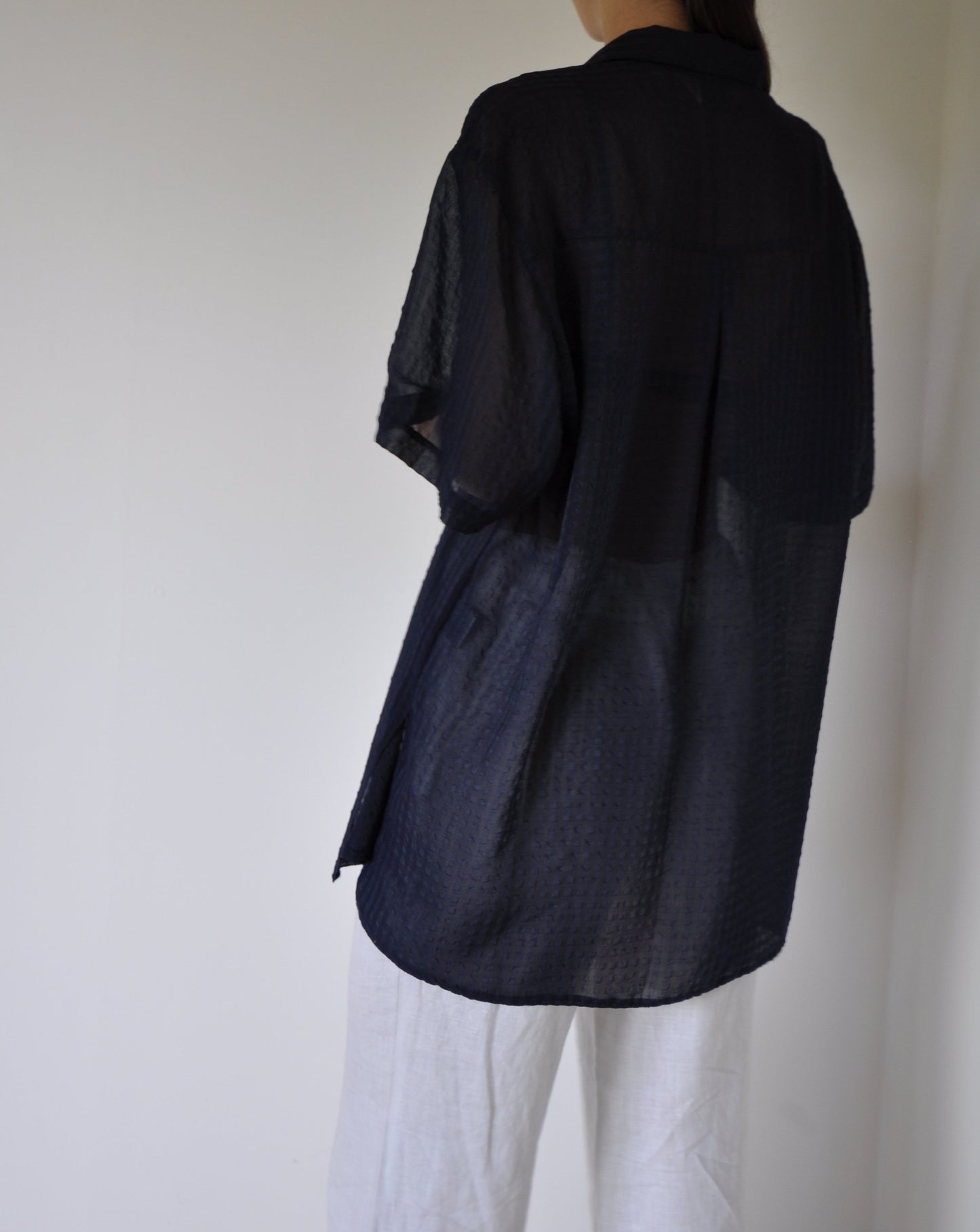 Sheer Navy Checked Gingham Shirt Size M-L