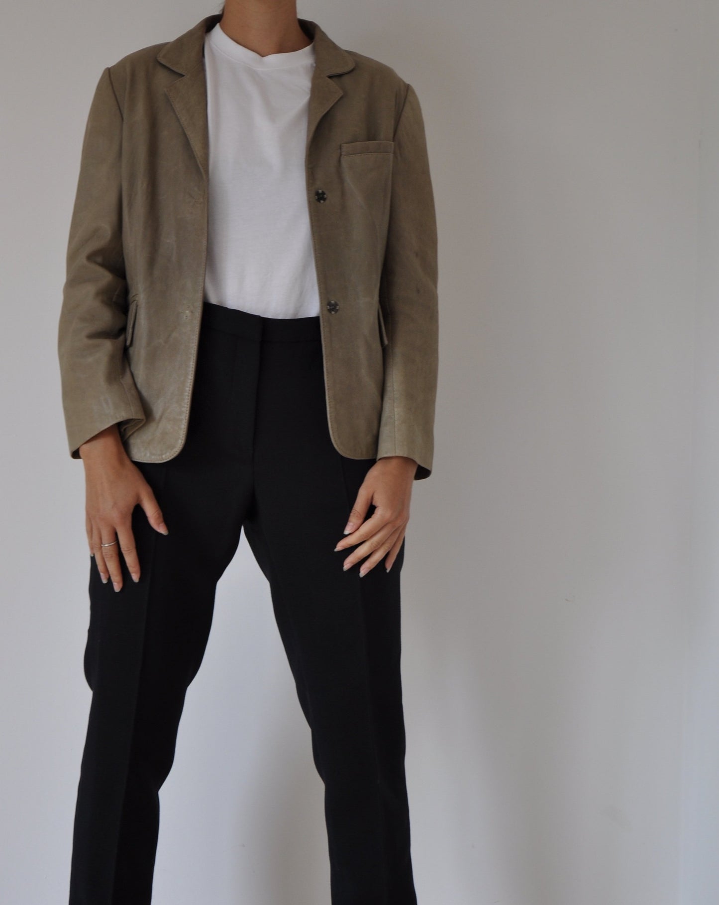 Vintage Neutral Beige Leather Blazer Size S-M