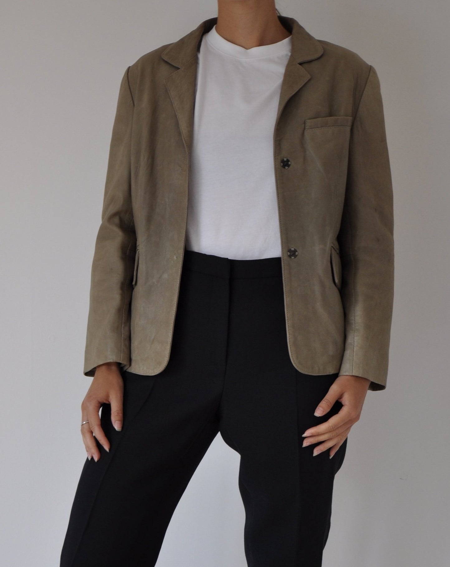 Vintage Neutral Beige Leather Blazer Size S-M