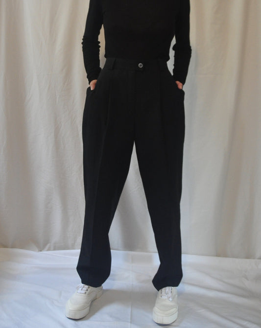 Vintage Black High Waisted Relaxed Wide Leg Trousers Size 8-10