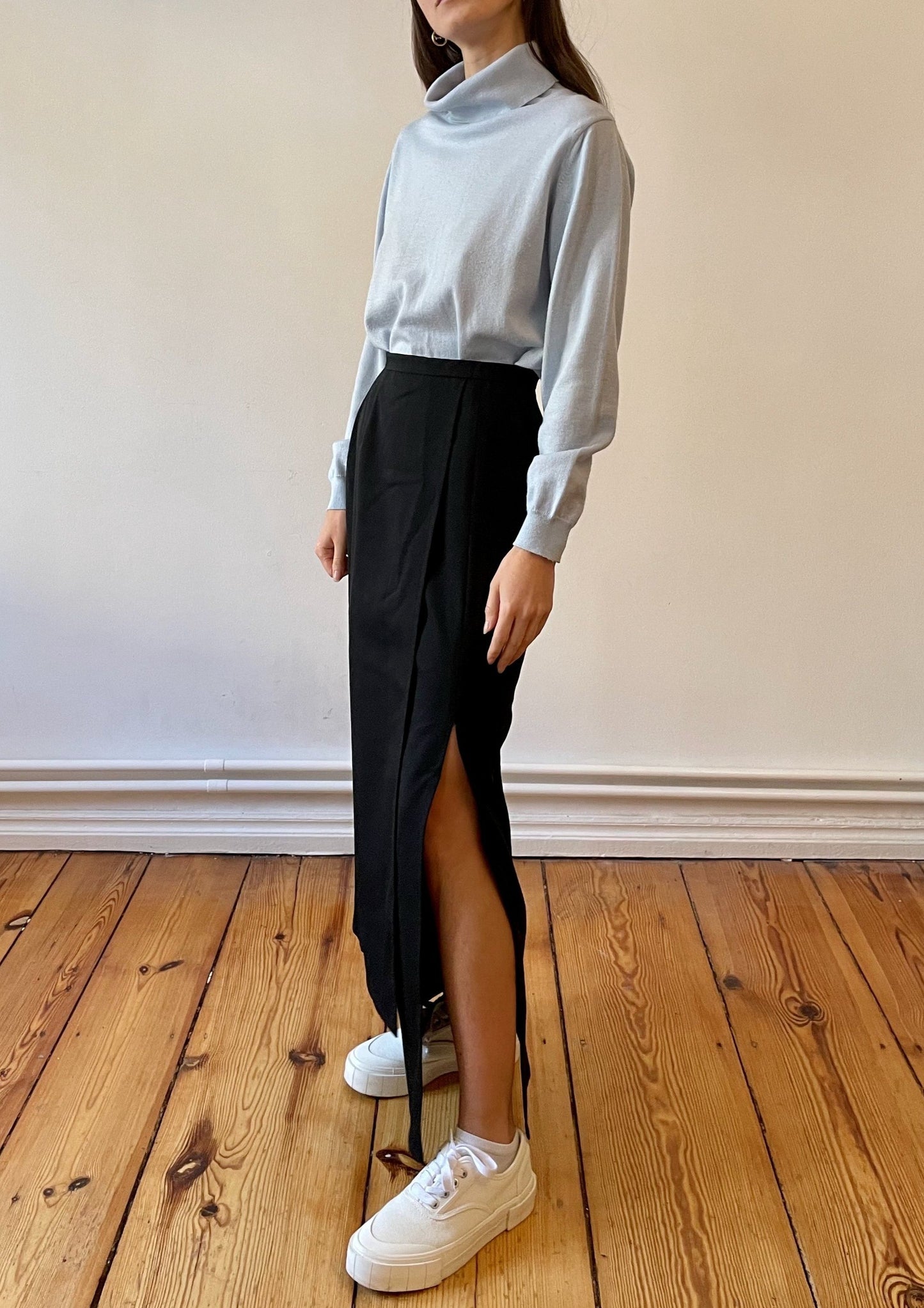 Vintage Wrap Wool Maxi Skirt w/ Side Split XS