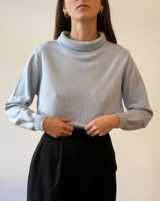 Essential Preloved Light Blue Roll Neck Wool Jumper Size S-M