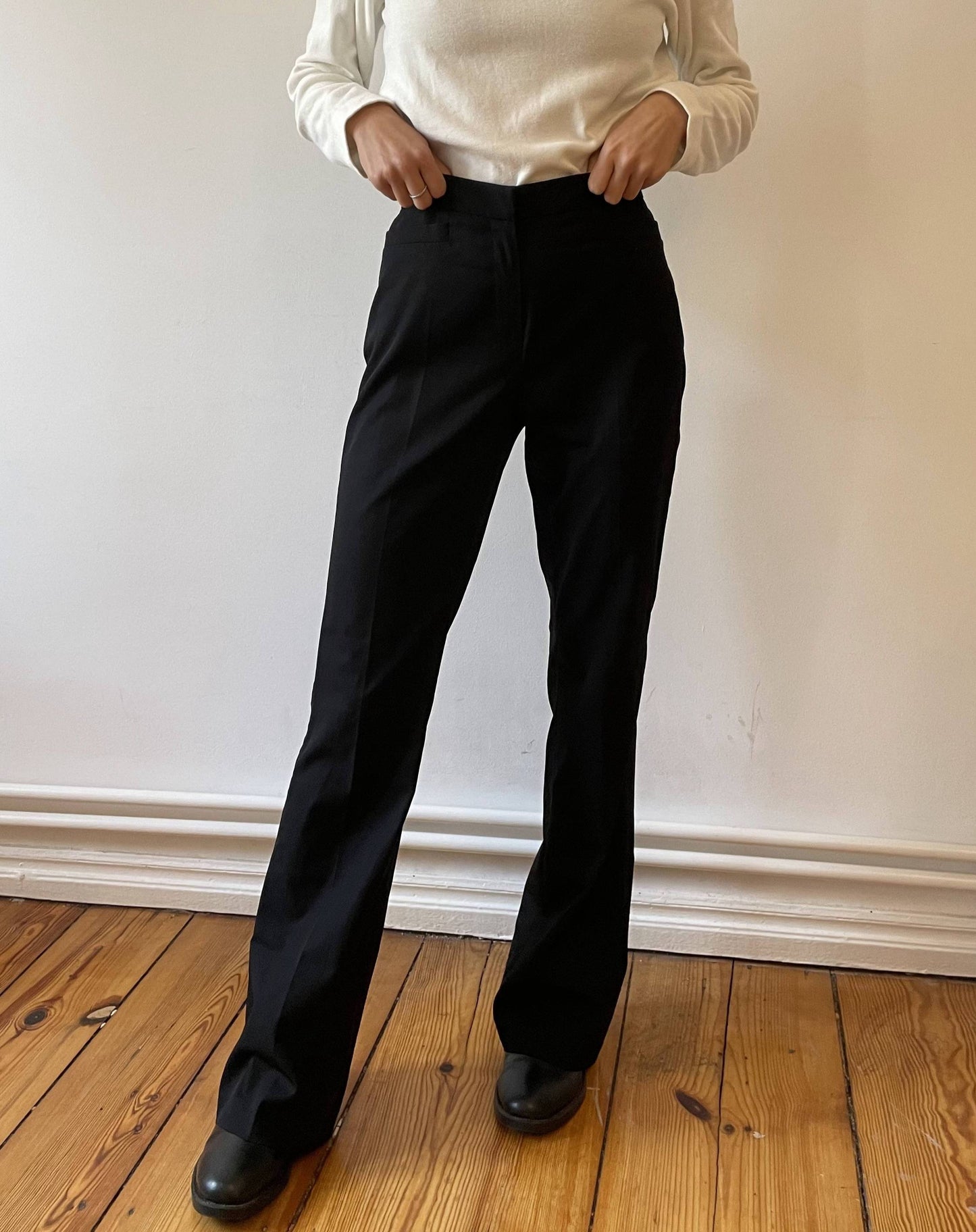 Essential Preloved Black High Waisted Flared Trousers Size 10