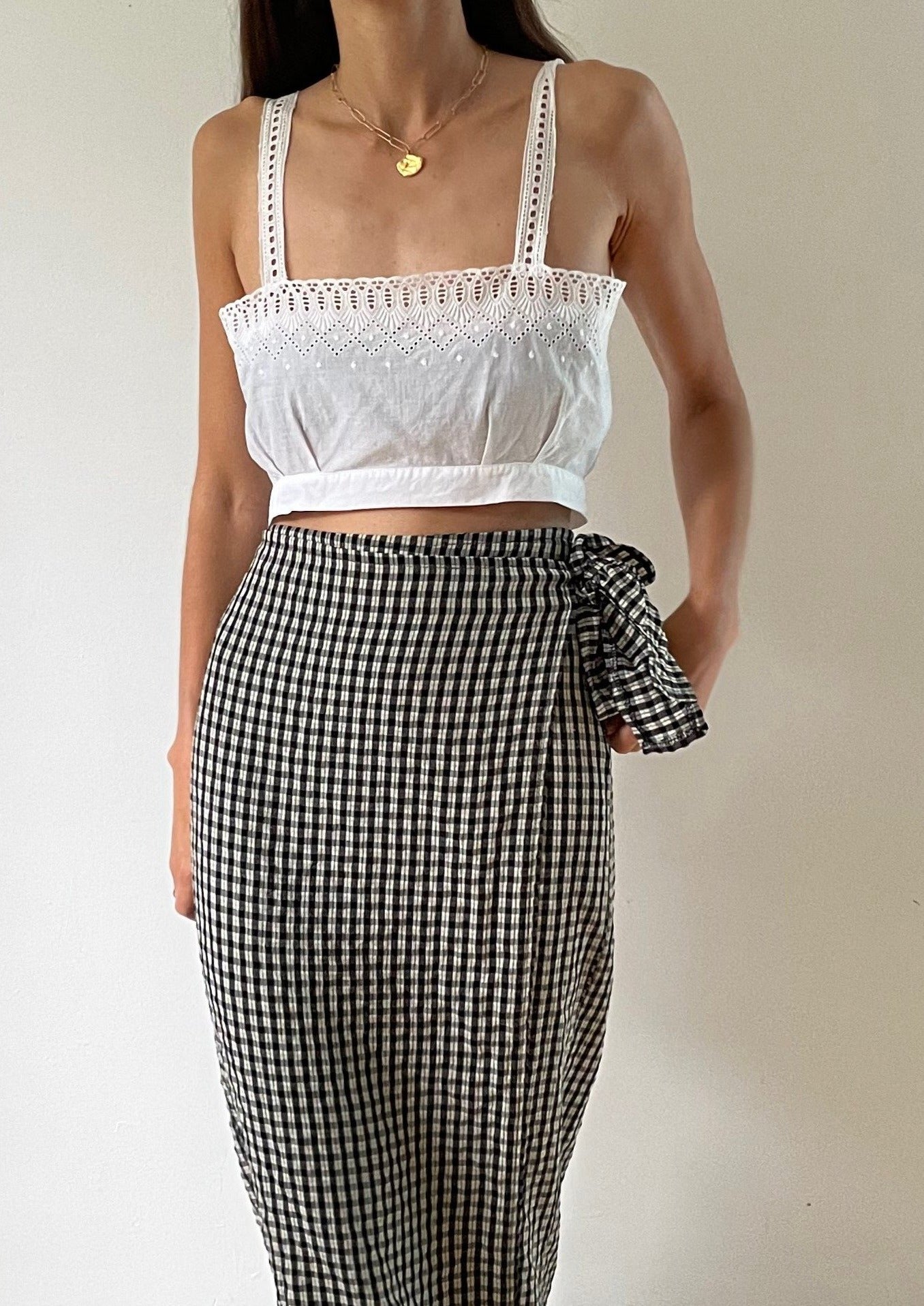 Antique White Embroidered Cotton Crop Top Size S