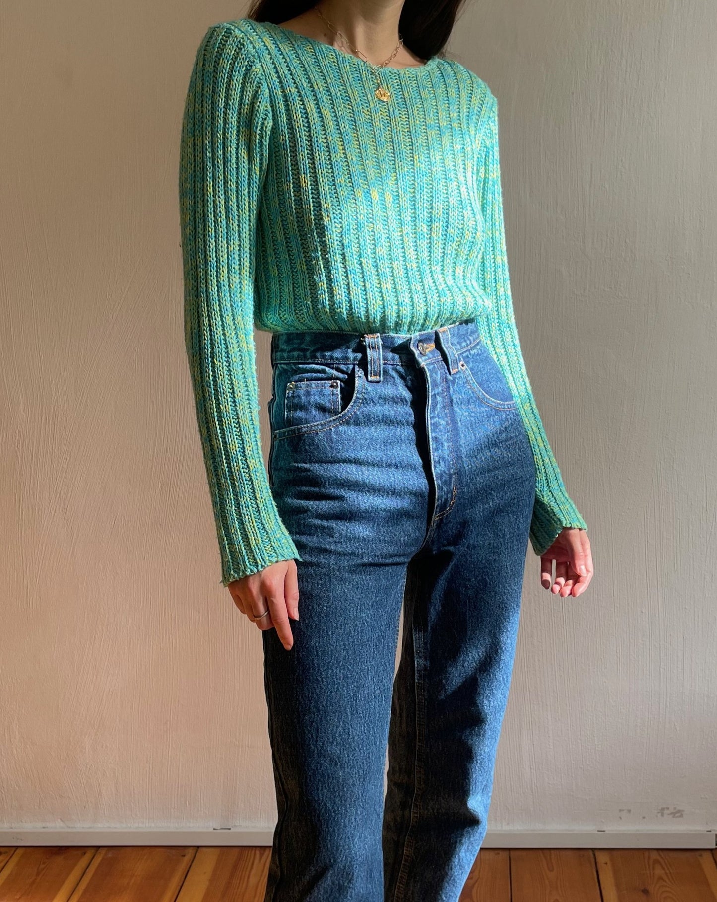 Essential Preloved Lightweight Ribbed Blue Green Knit Size S-M