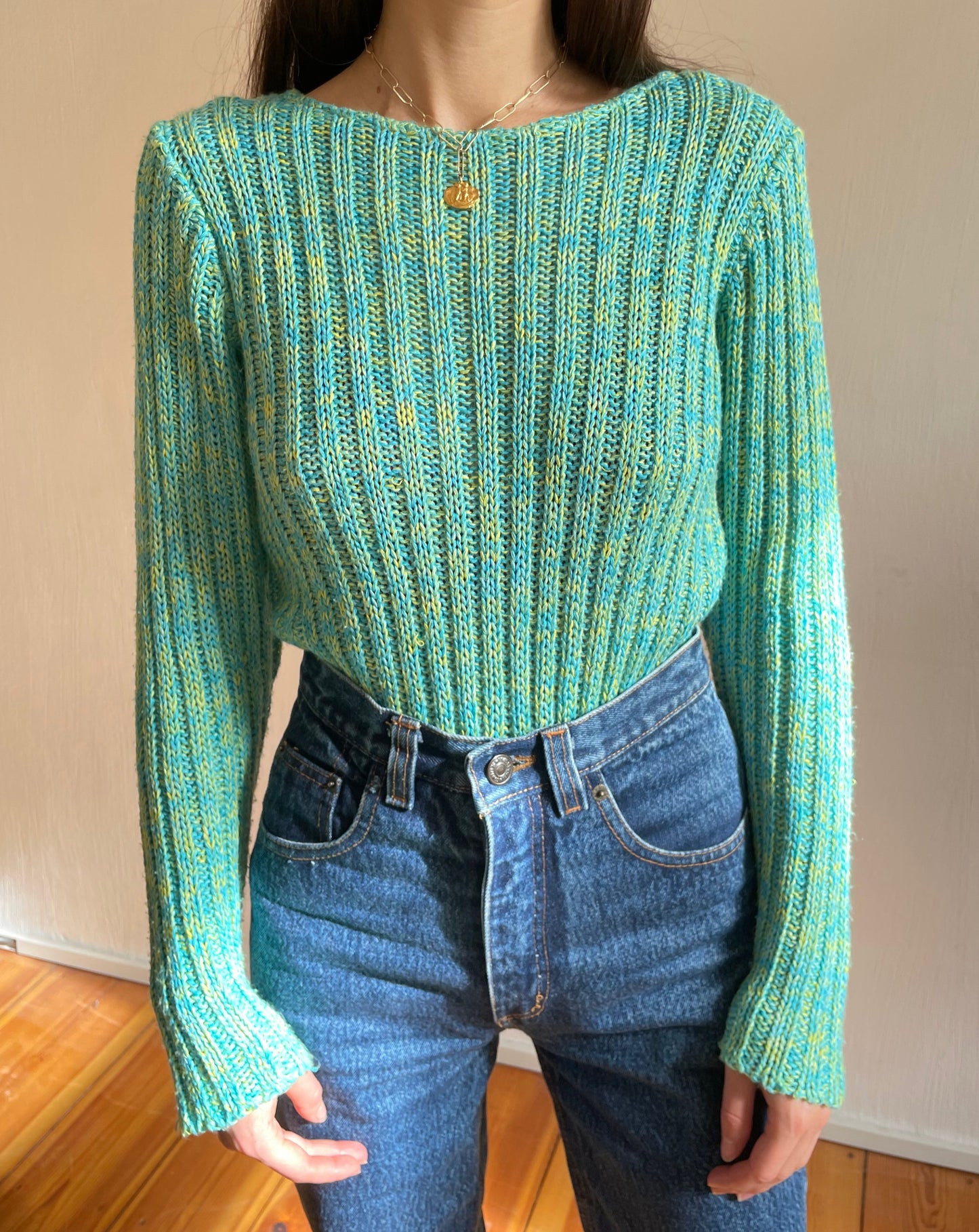 Essential Preloved Lightweight Ribbed Blue Green Knit Size S-M