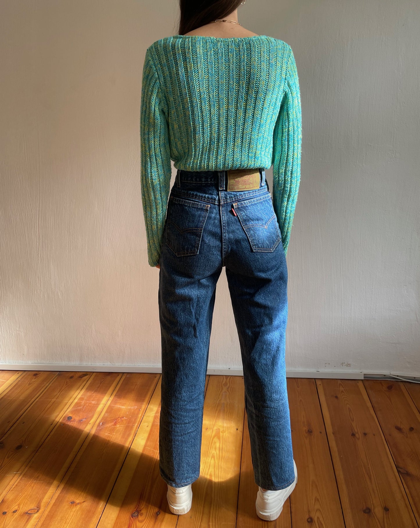 Essential Preloved Lightweight Ribbed Blue Green Knit Size S-M