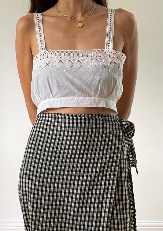 Antique White Embroidered Cotton Crop Top Size S