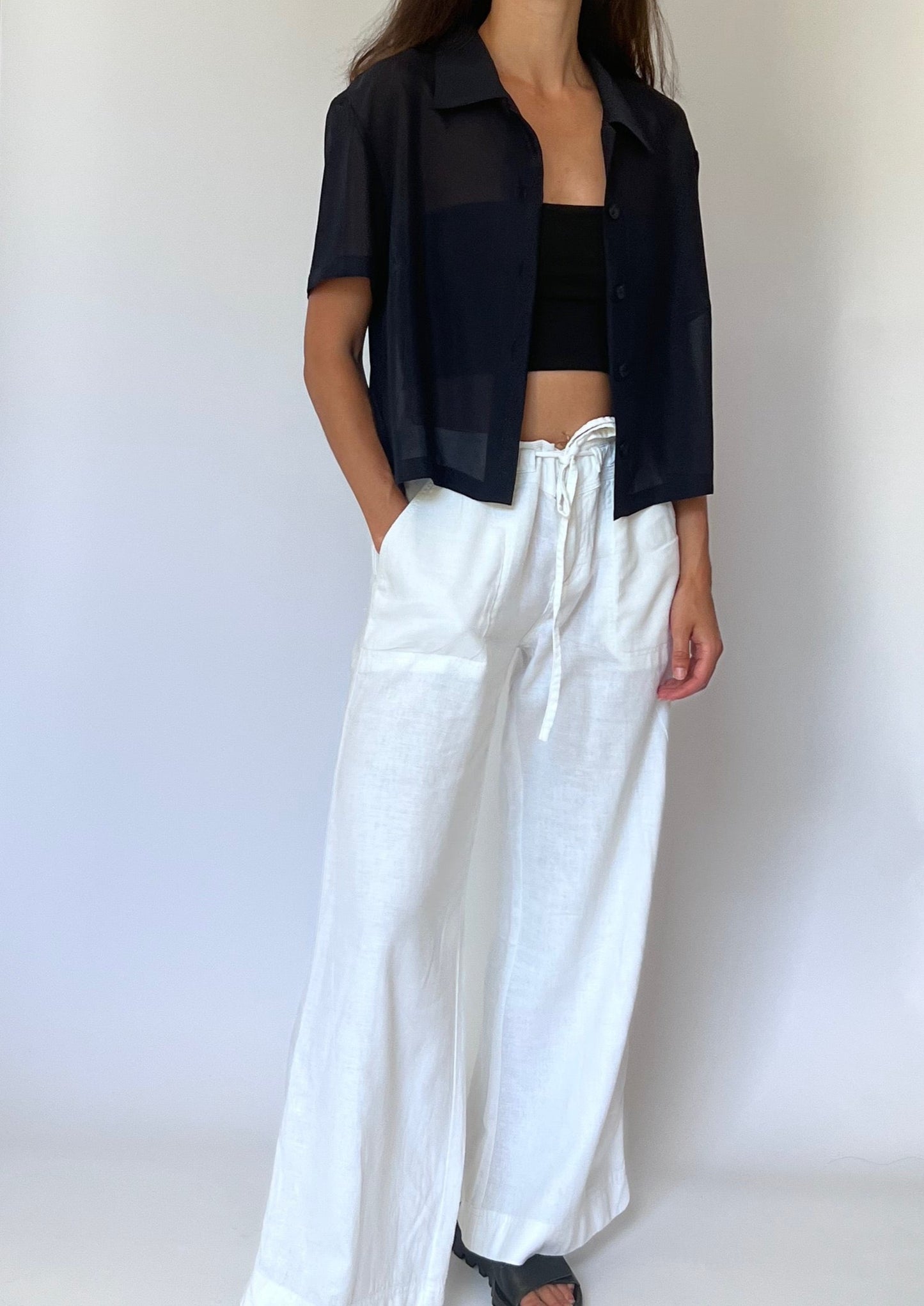 90s Sheer Navy Cropped Shirt XS/S