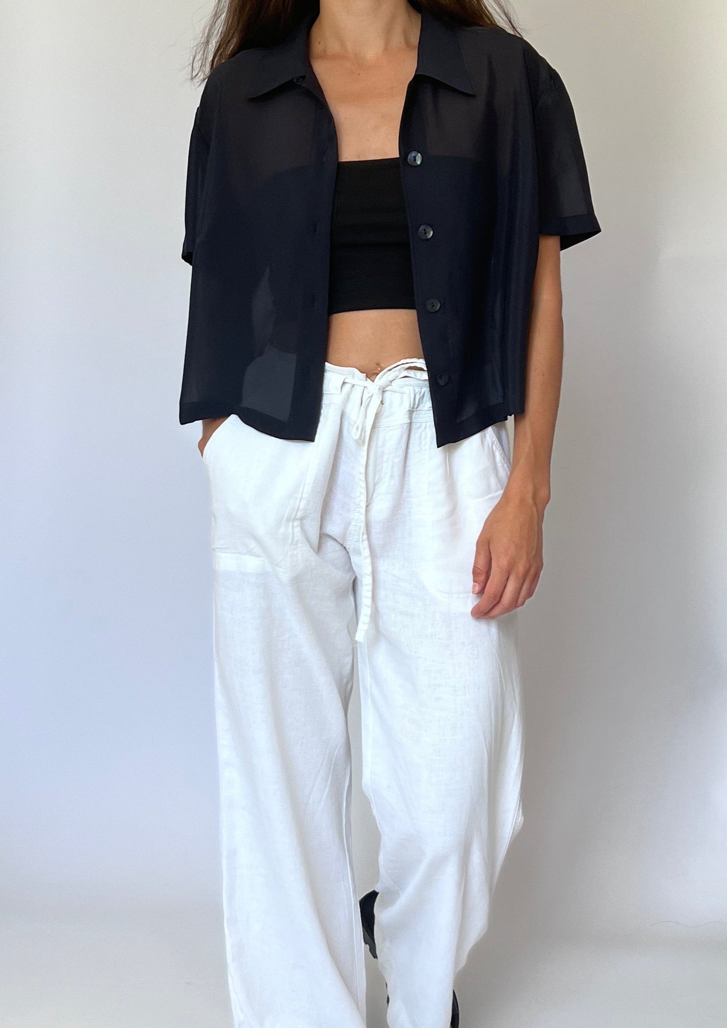 90s Sheer Navy Cropped Shirt XS/S