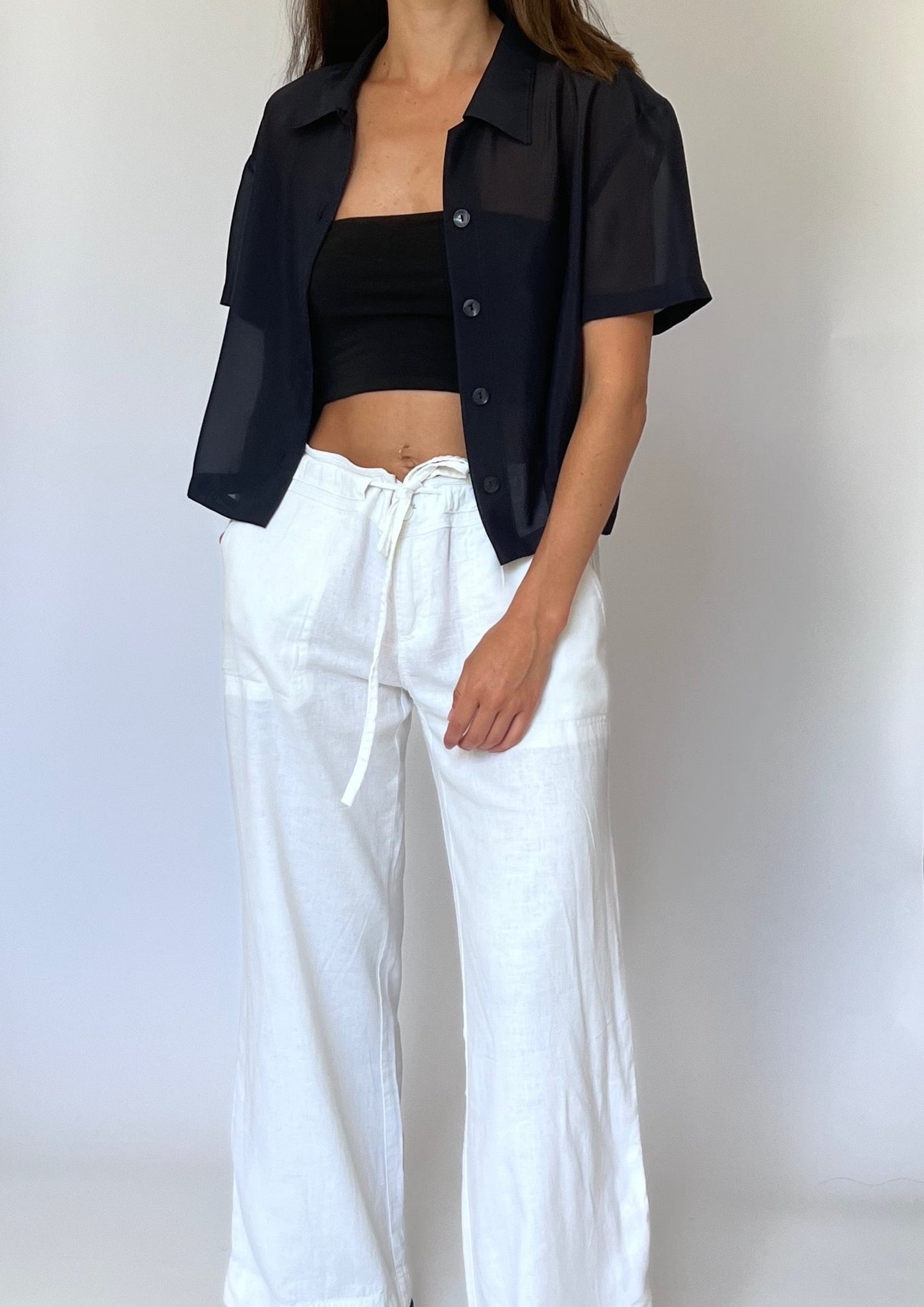 90s Sheer Navy Cropped Shirt XS/S