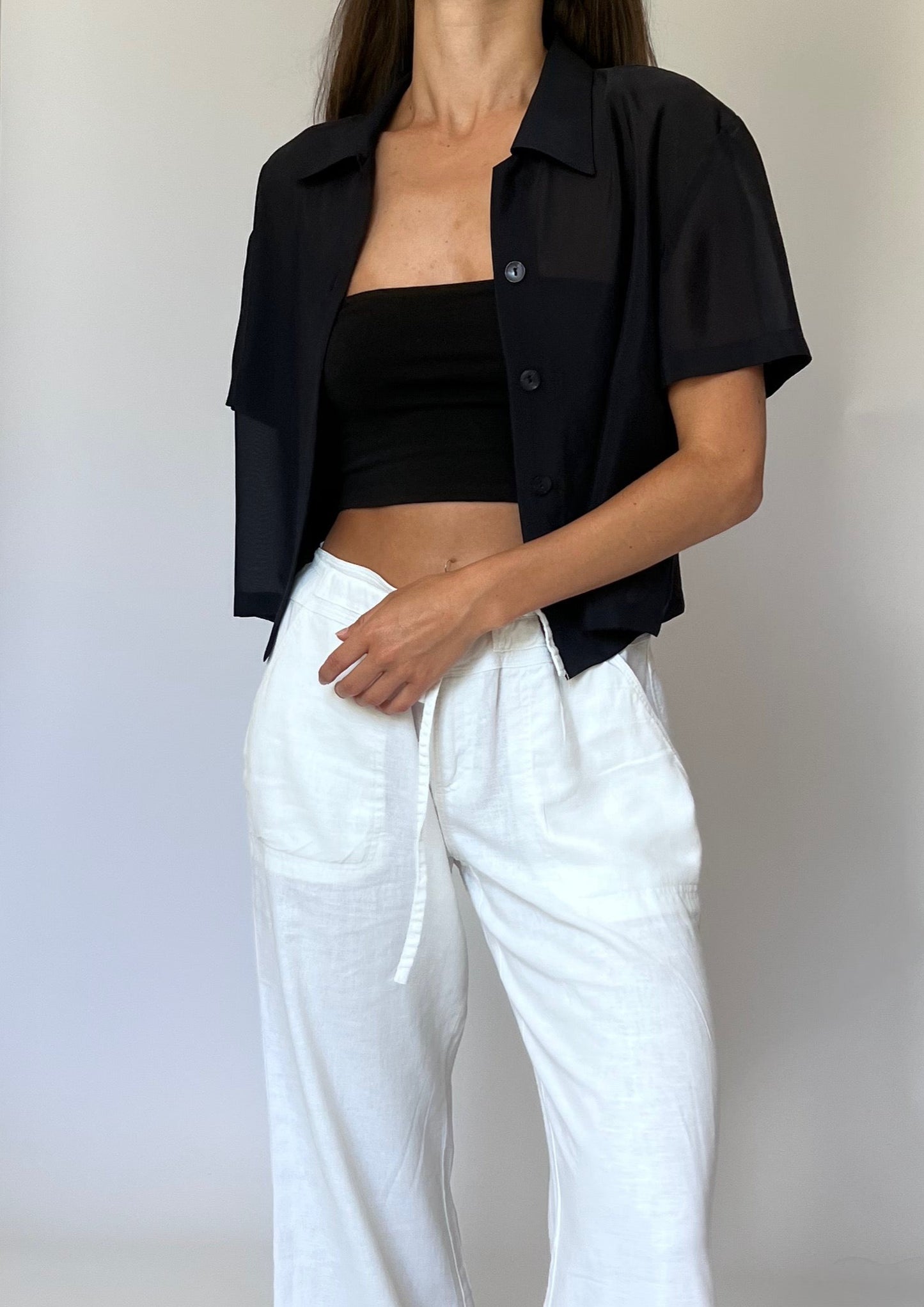 90s Sheer Navy Cropped Shirt XS/S