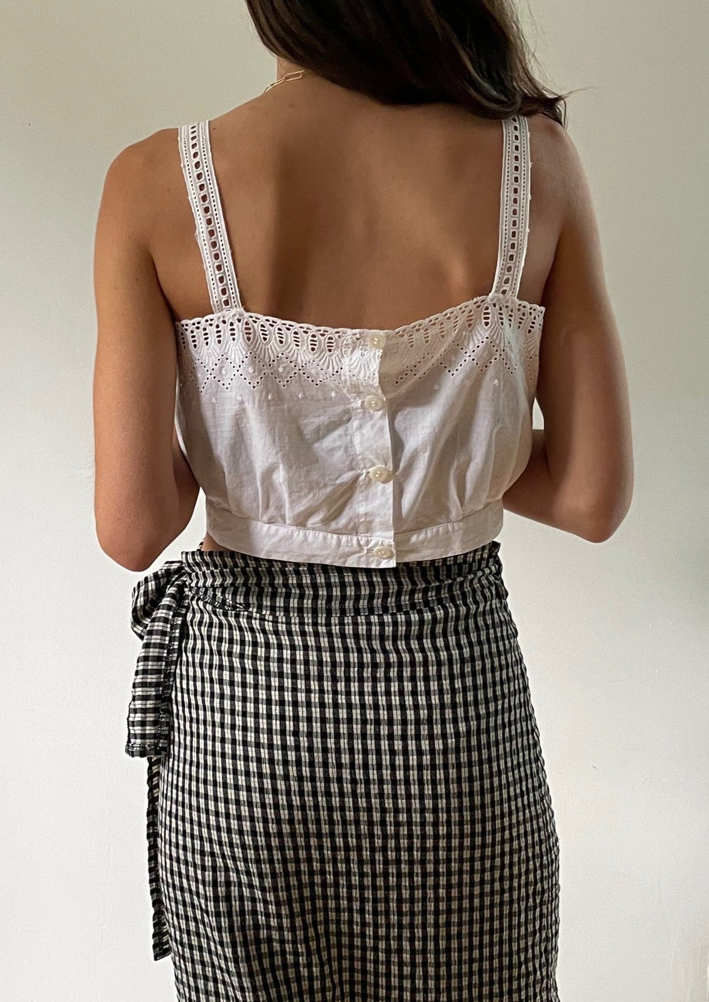 Antique White Embroidered Cotton Crop Top Size S