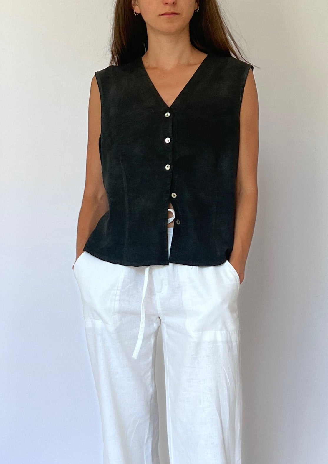 90s Cupro Black Waistcoat XS/S