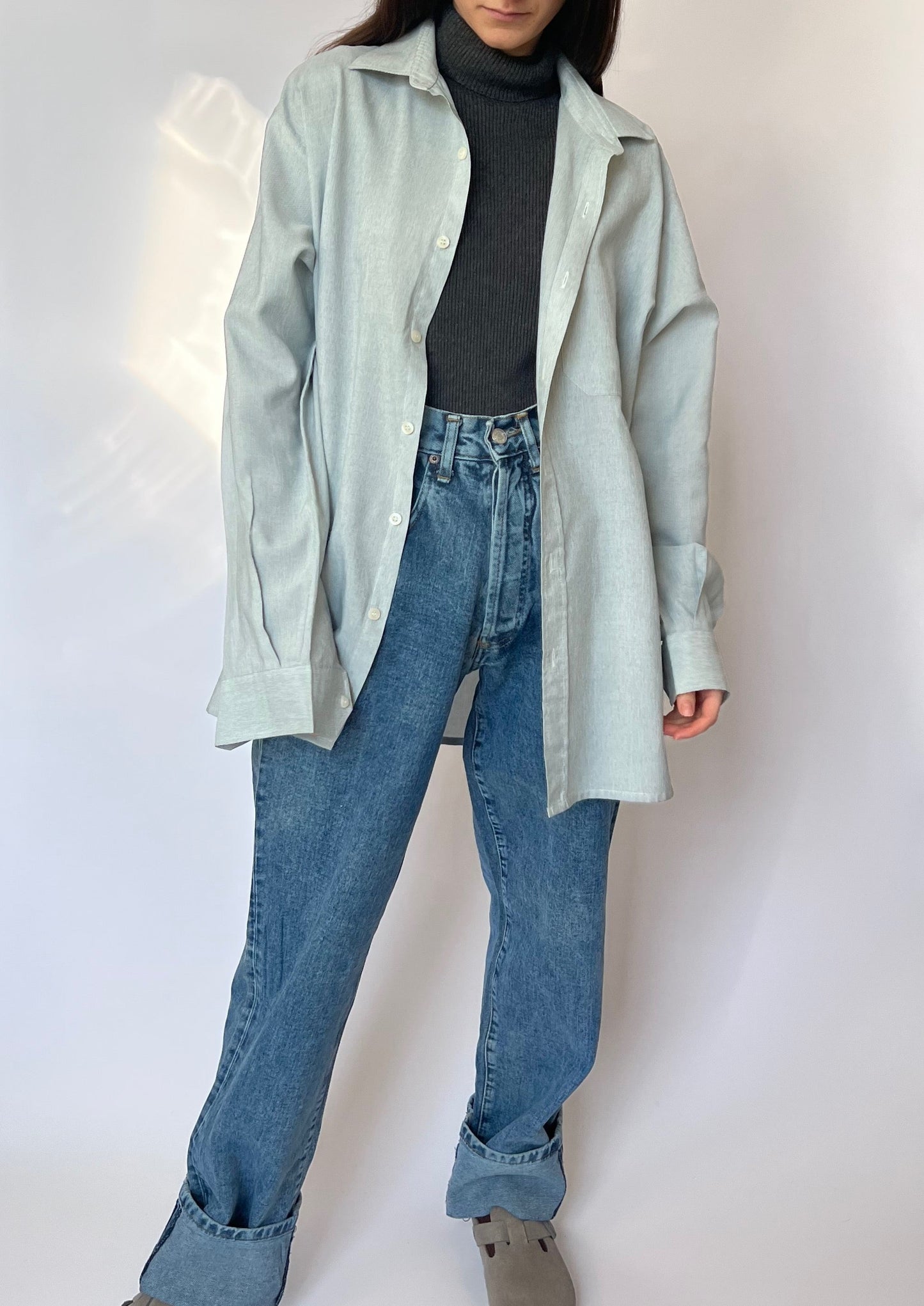 70s Blue Marl Oversized Shirt S/M