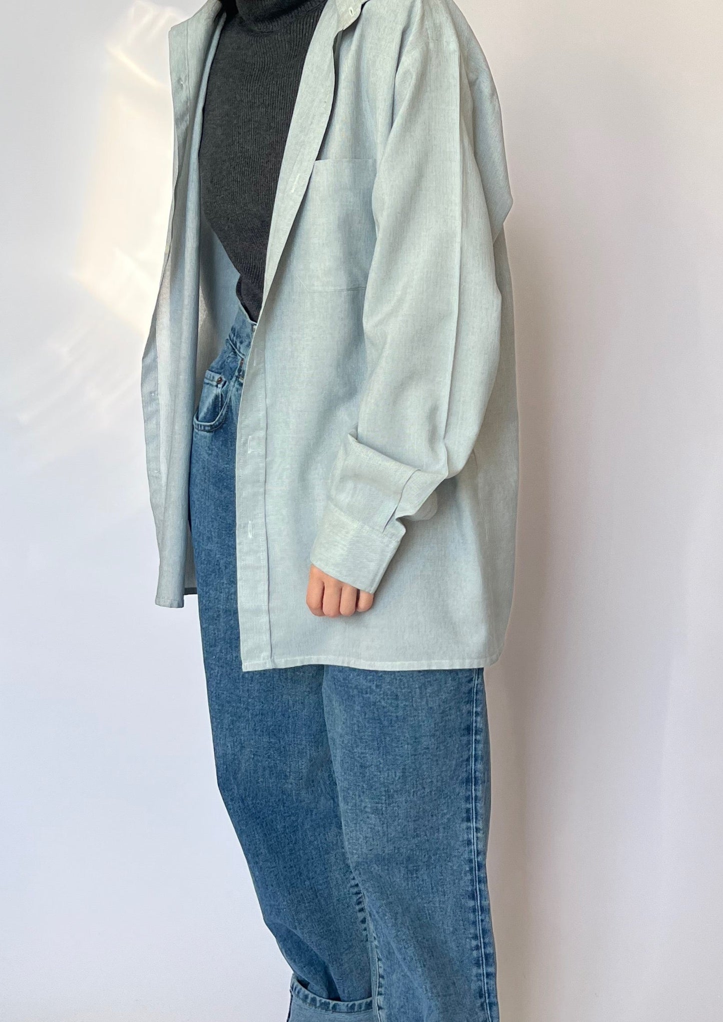 70s Blue Marl Oversized Shirt S/M