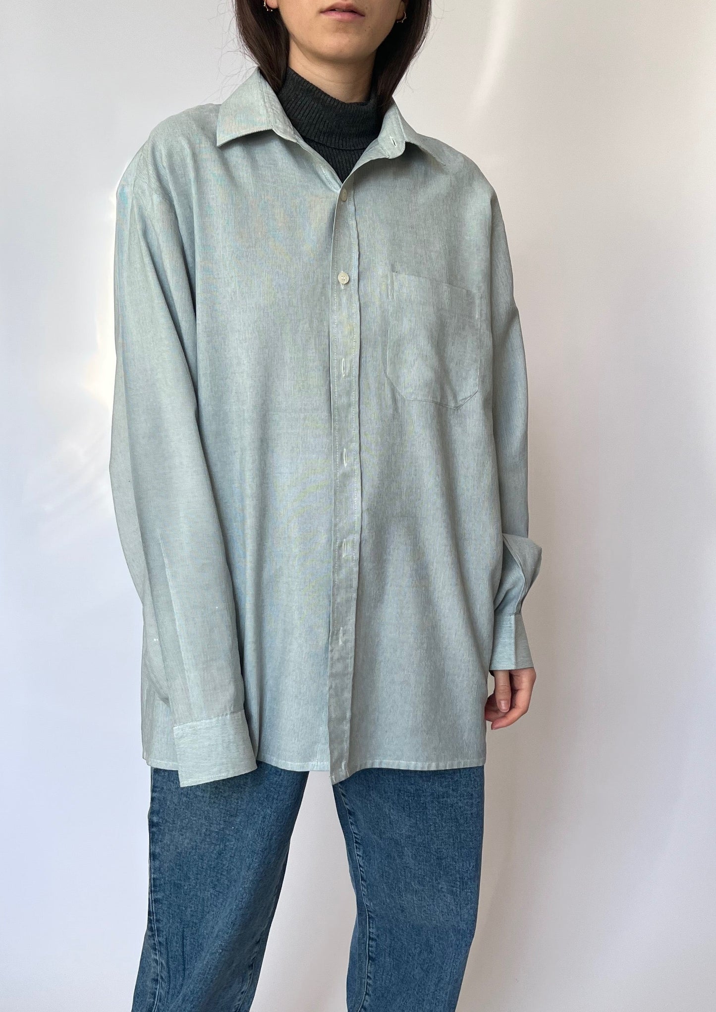 70s Blue Marl Oversized Shirt S/M