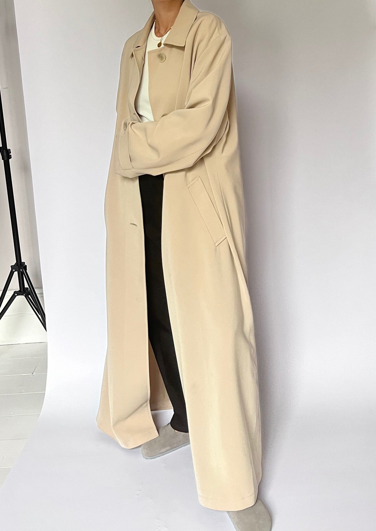 1990s Cream Maxi Trench Coat M/L