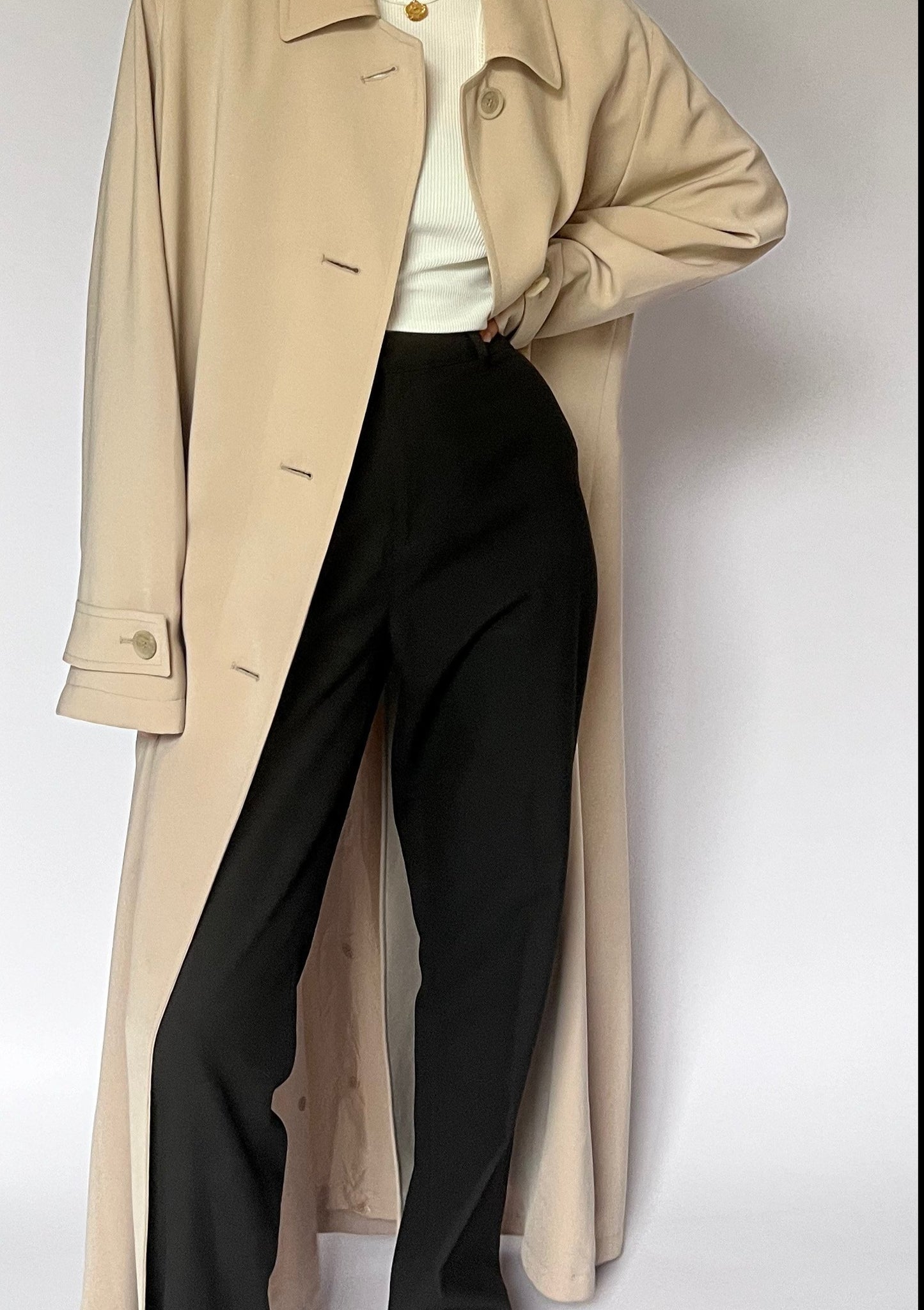 1990s Cream Maxi Trench Coat M/L