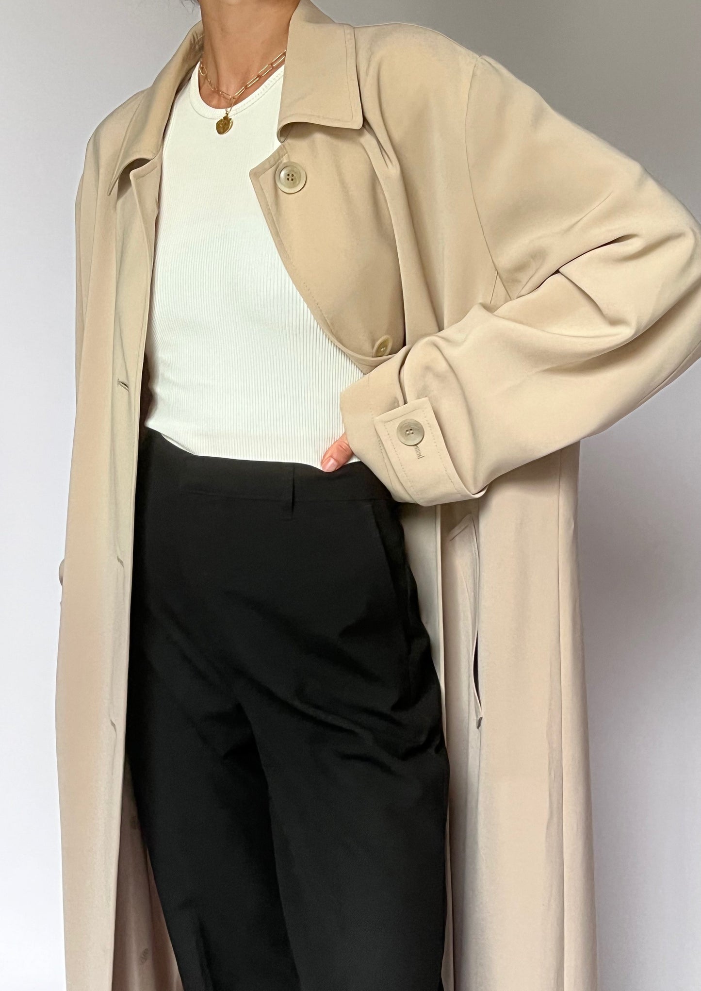 1990s Cream Maxi Trench Coat M/L