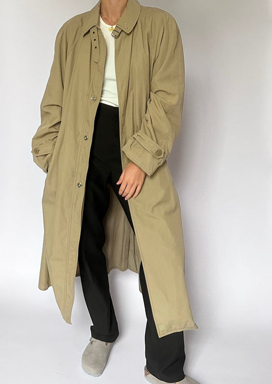 1980/90s Khaki Italian Minimal Trench Coat S/M/L