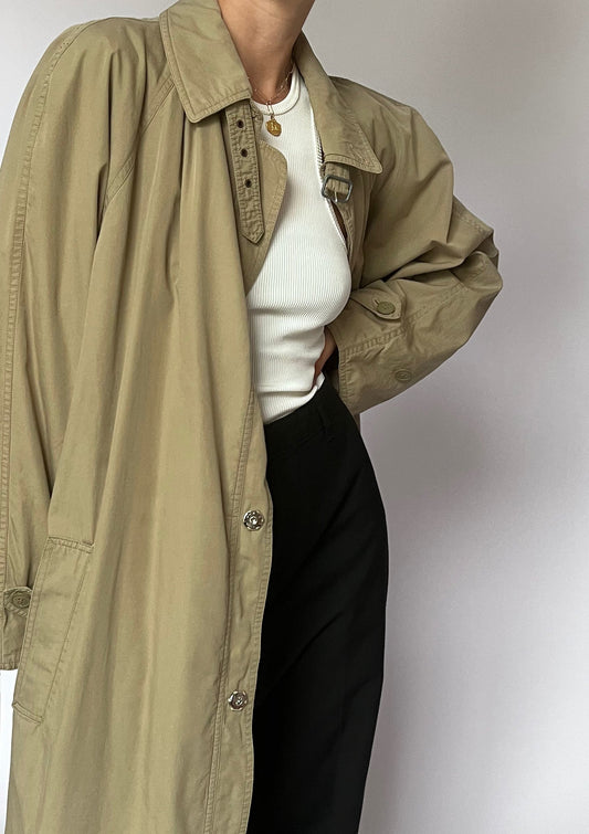 1980/90s Khaki Italian Minimal Trench Coat S/M/L