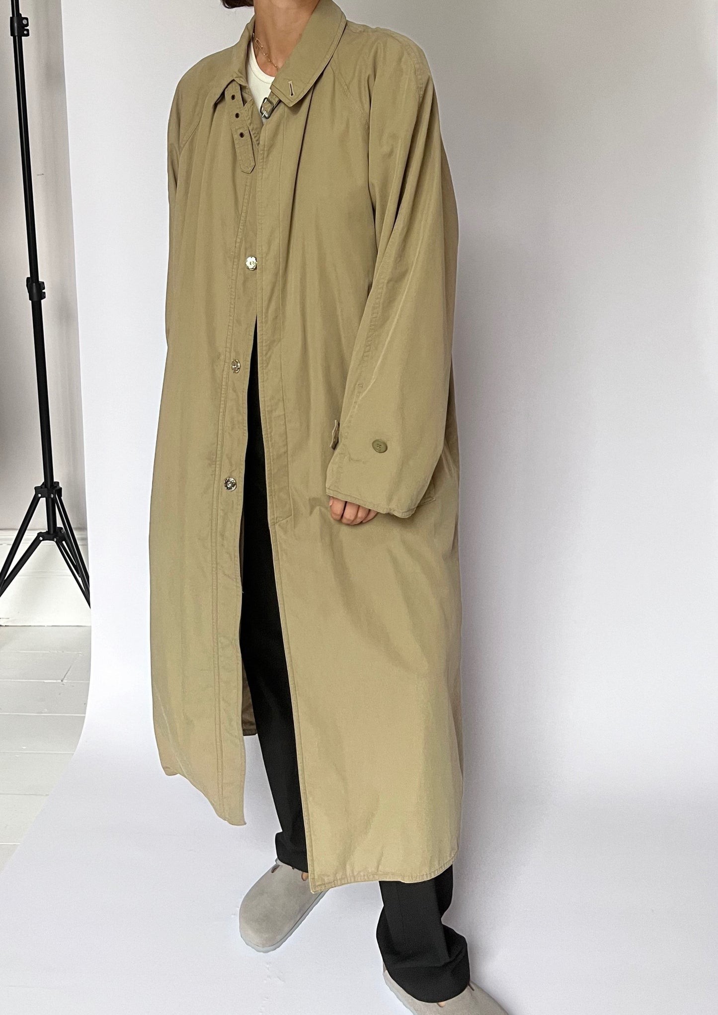 1980/90s Khaki Italian Minimal Trench Coat S/M/L