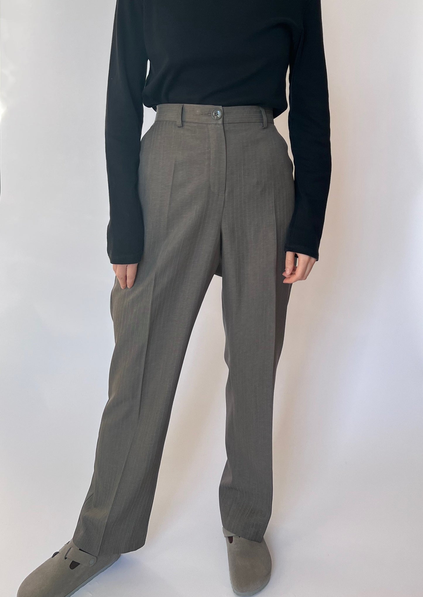 Pin Stripe Grey Pleated Trousers W'31" M