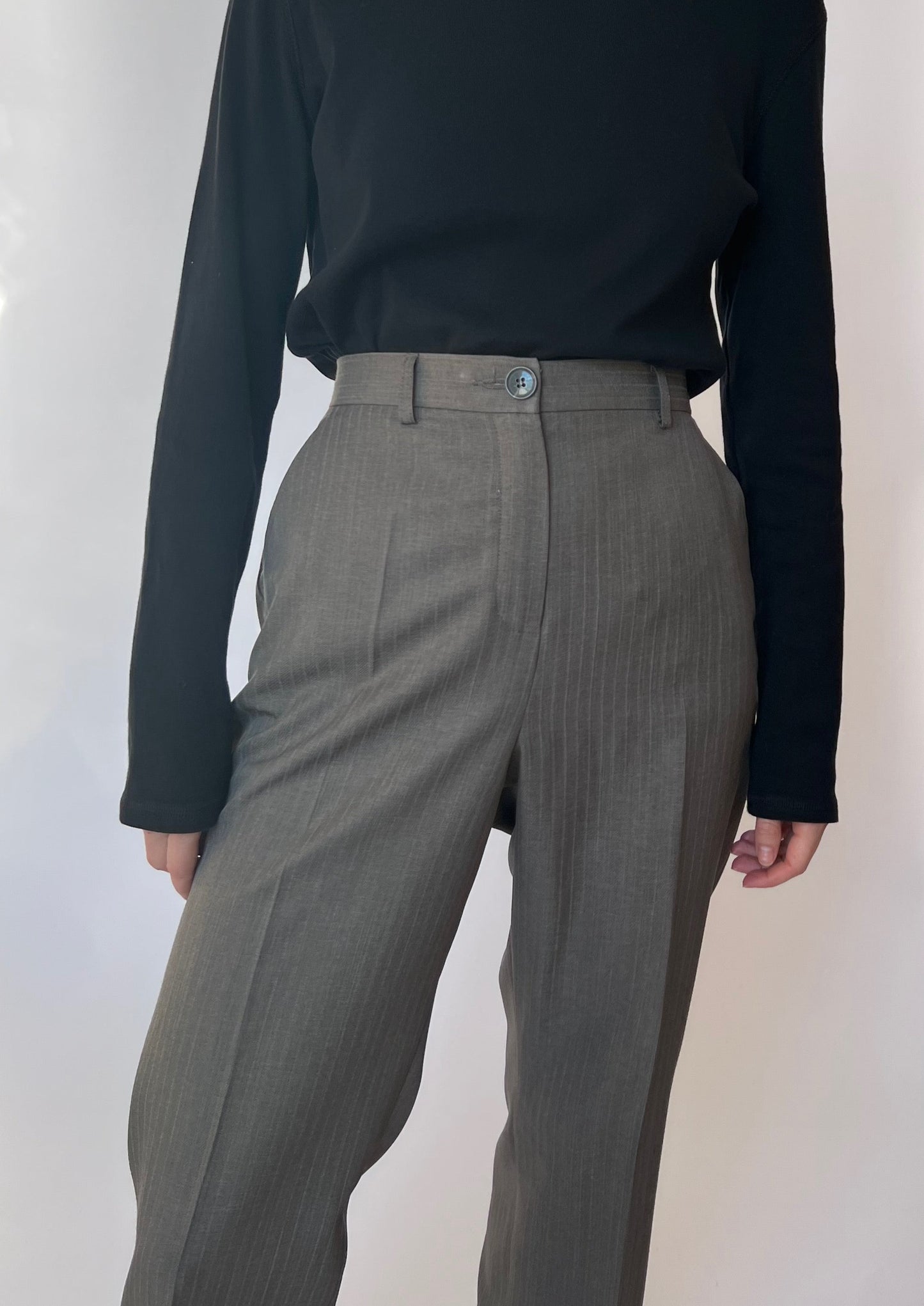 Pin Stripe Grey Pleated Trousers W'31" M