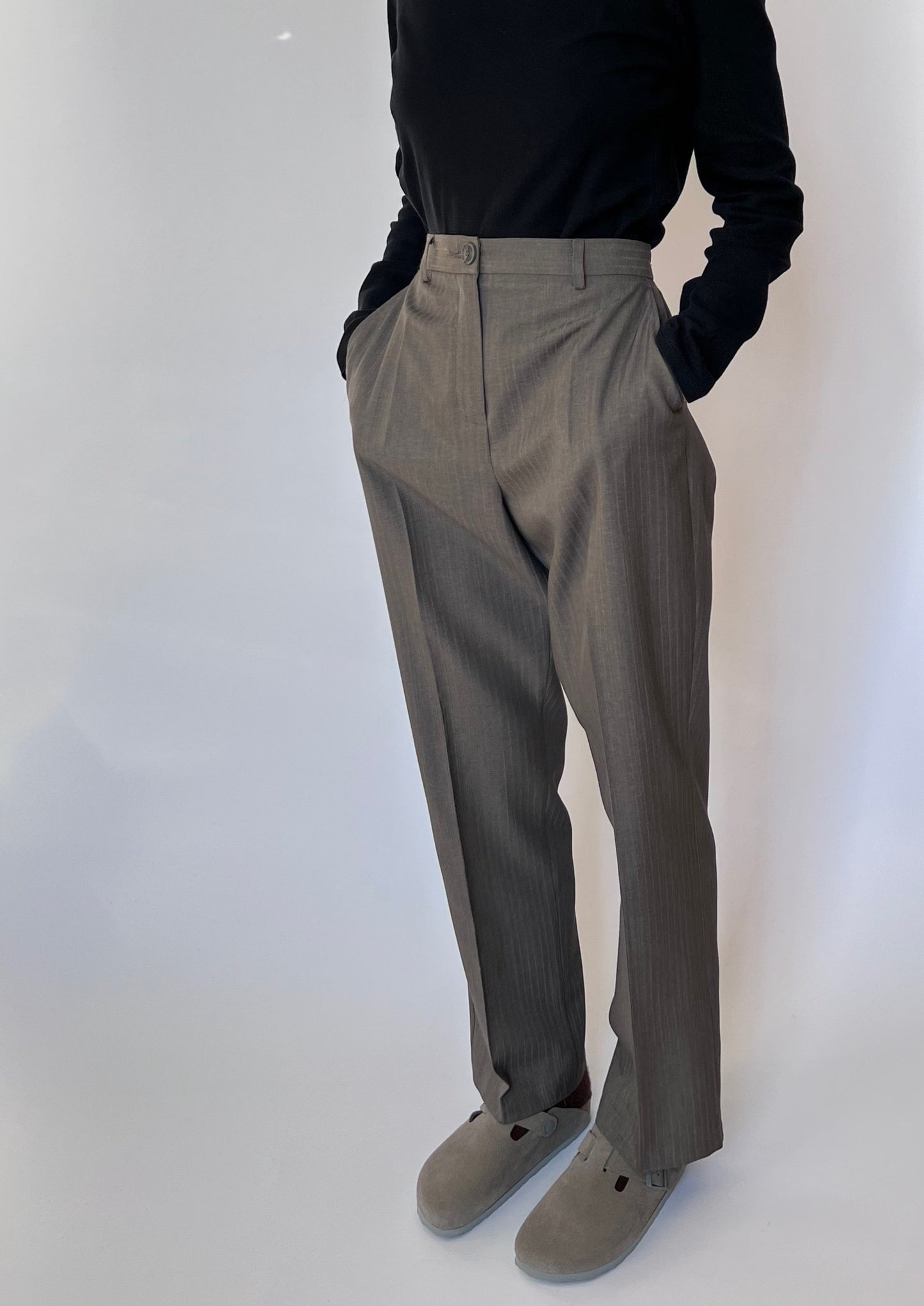 Pin Stripe Grey Pleated Trousers W'31" M