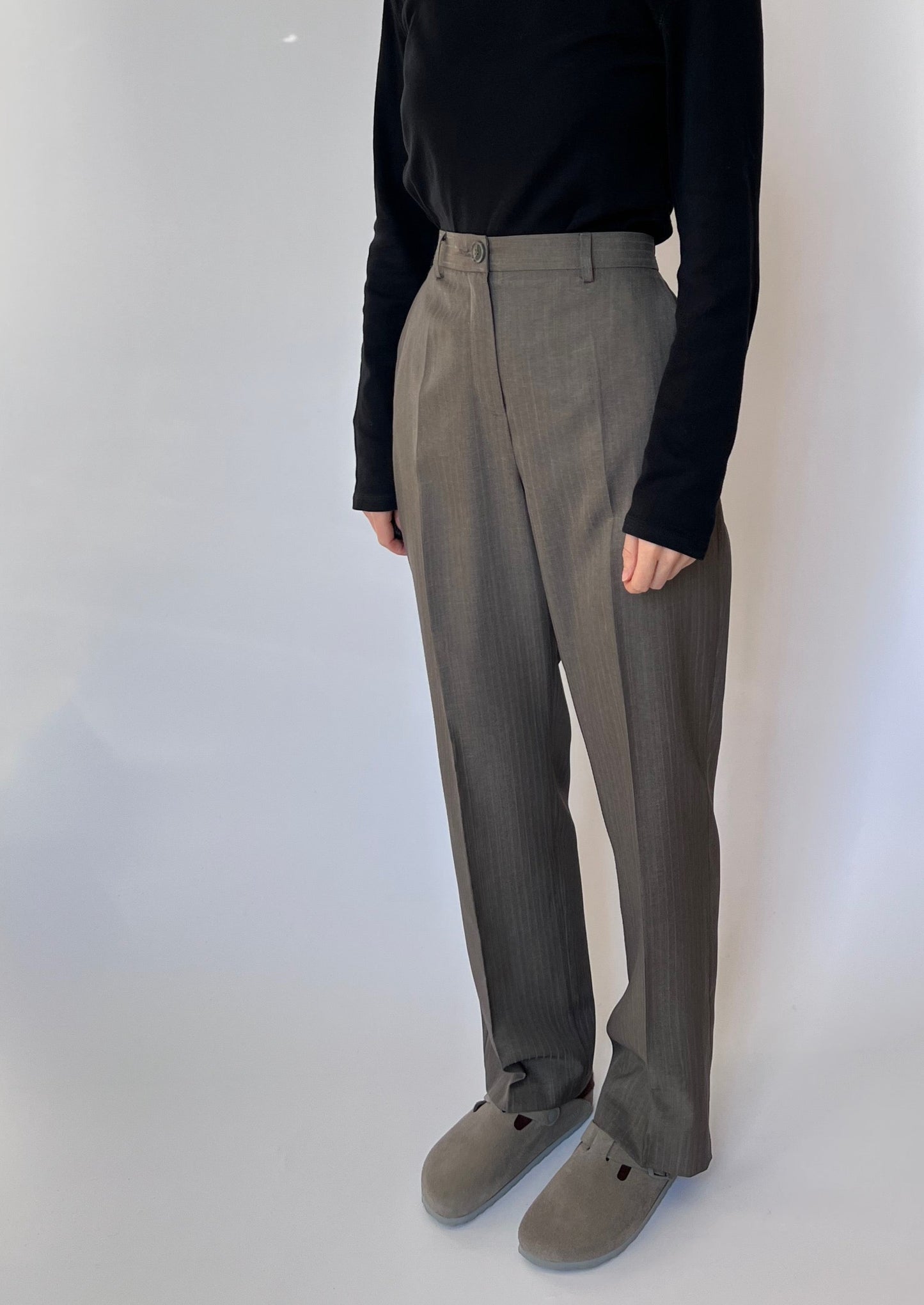 Pin Stripe Grey Pleated Trousers W'31" M