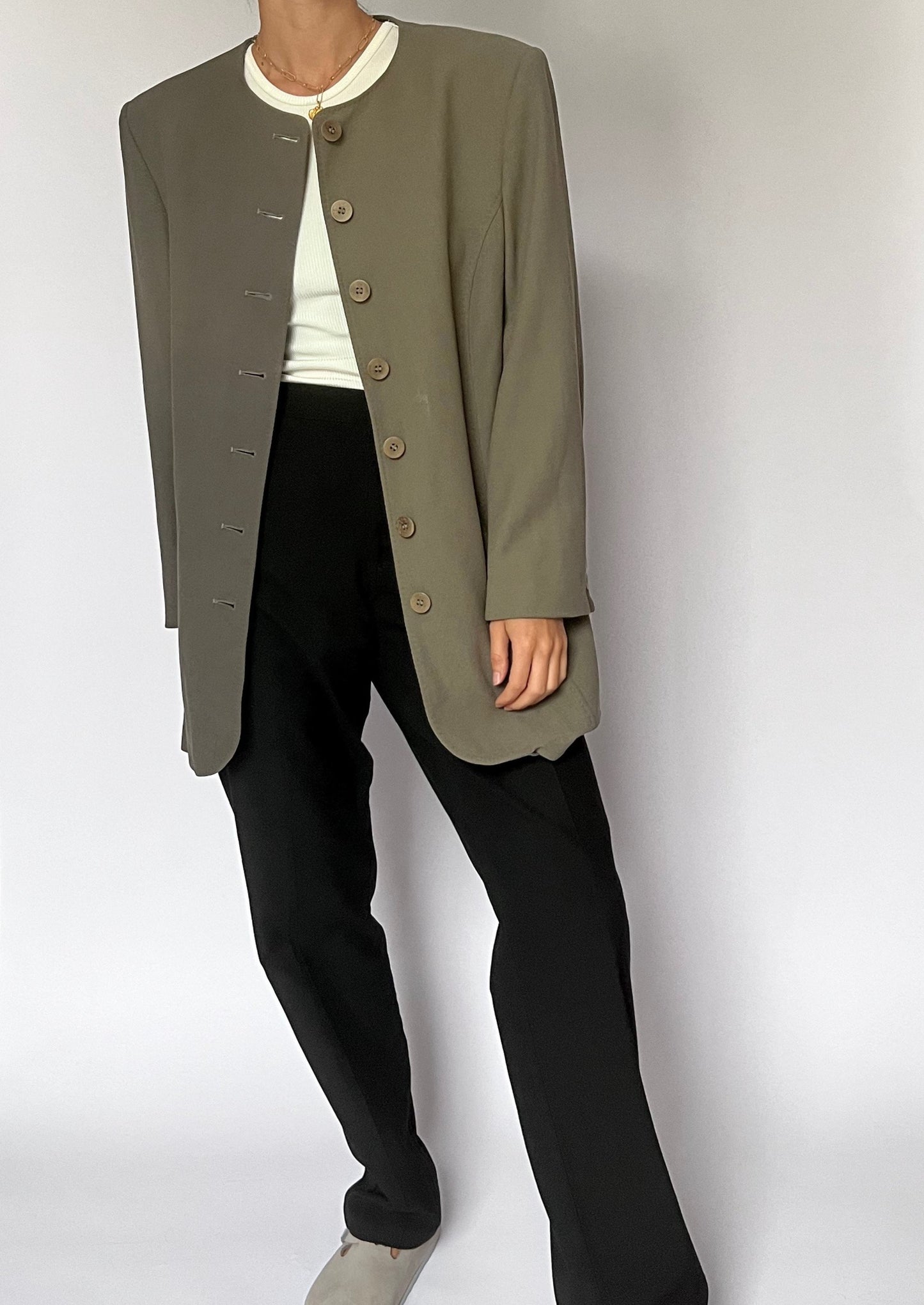 1980s Jaeger Wool Khaki Jacket S/M