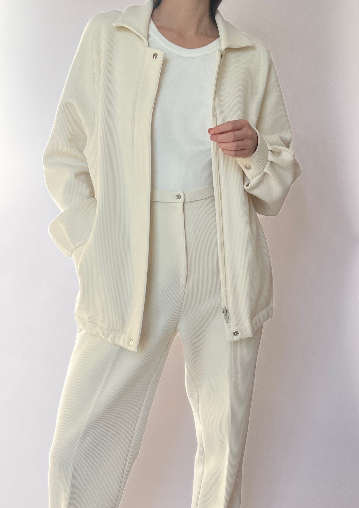 Cream Ribbed 1960s Loungewear Set W'28" S/M