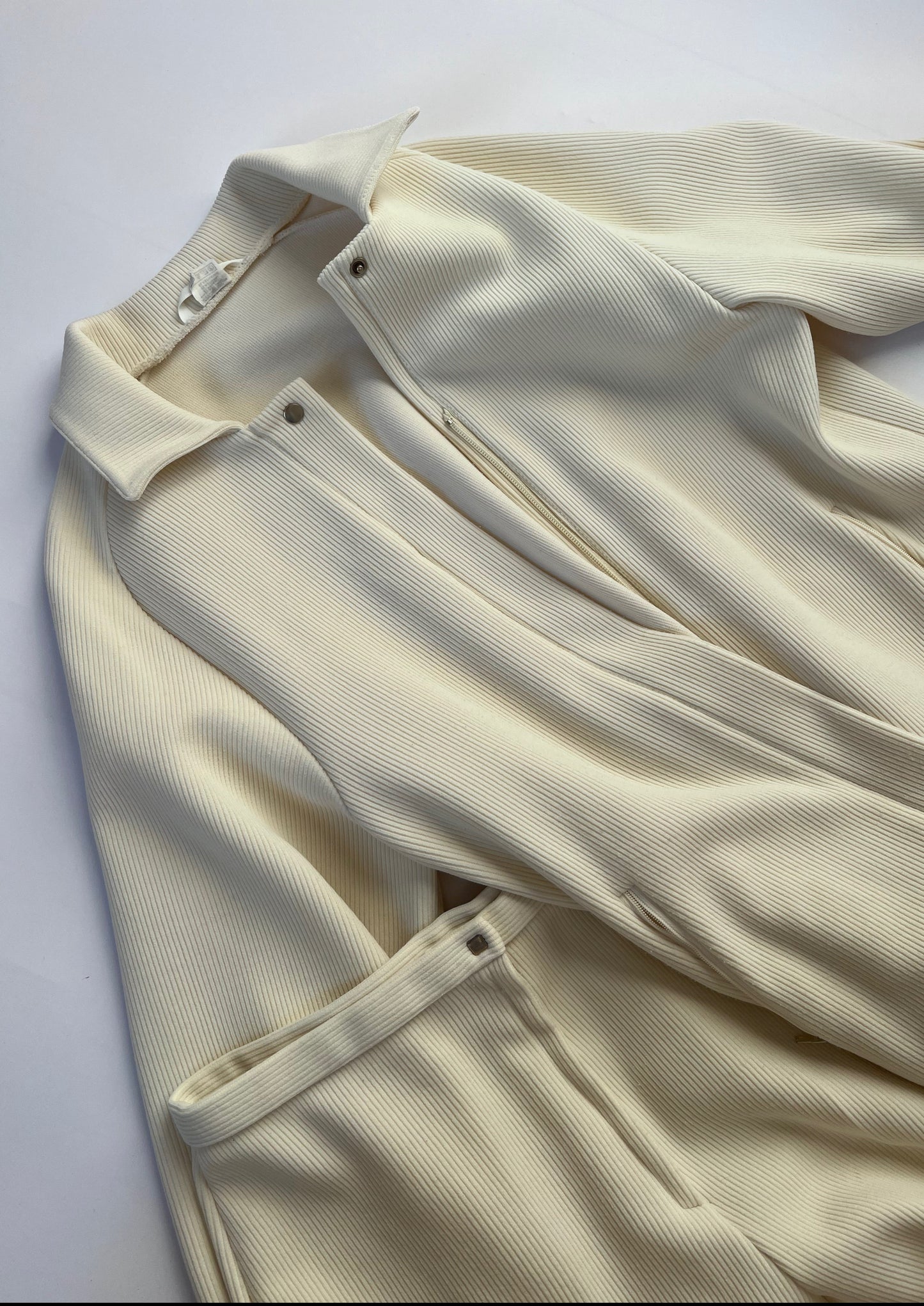 Cream Ribbed 1960s Loungewear Set W'28" S/M