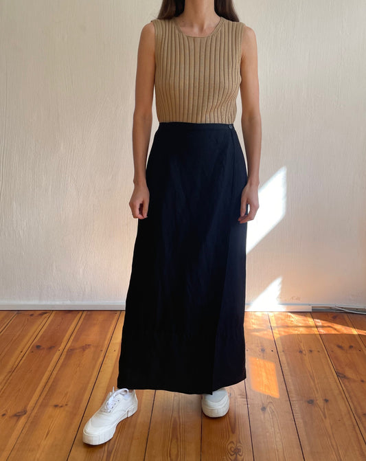 Vintage Black Linen Wrap Skirt Size XS-S Waist 25"