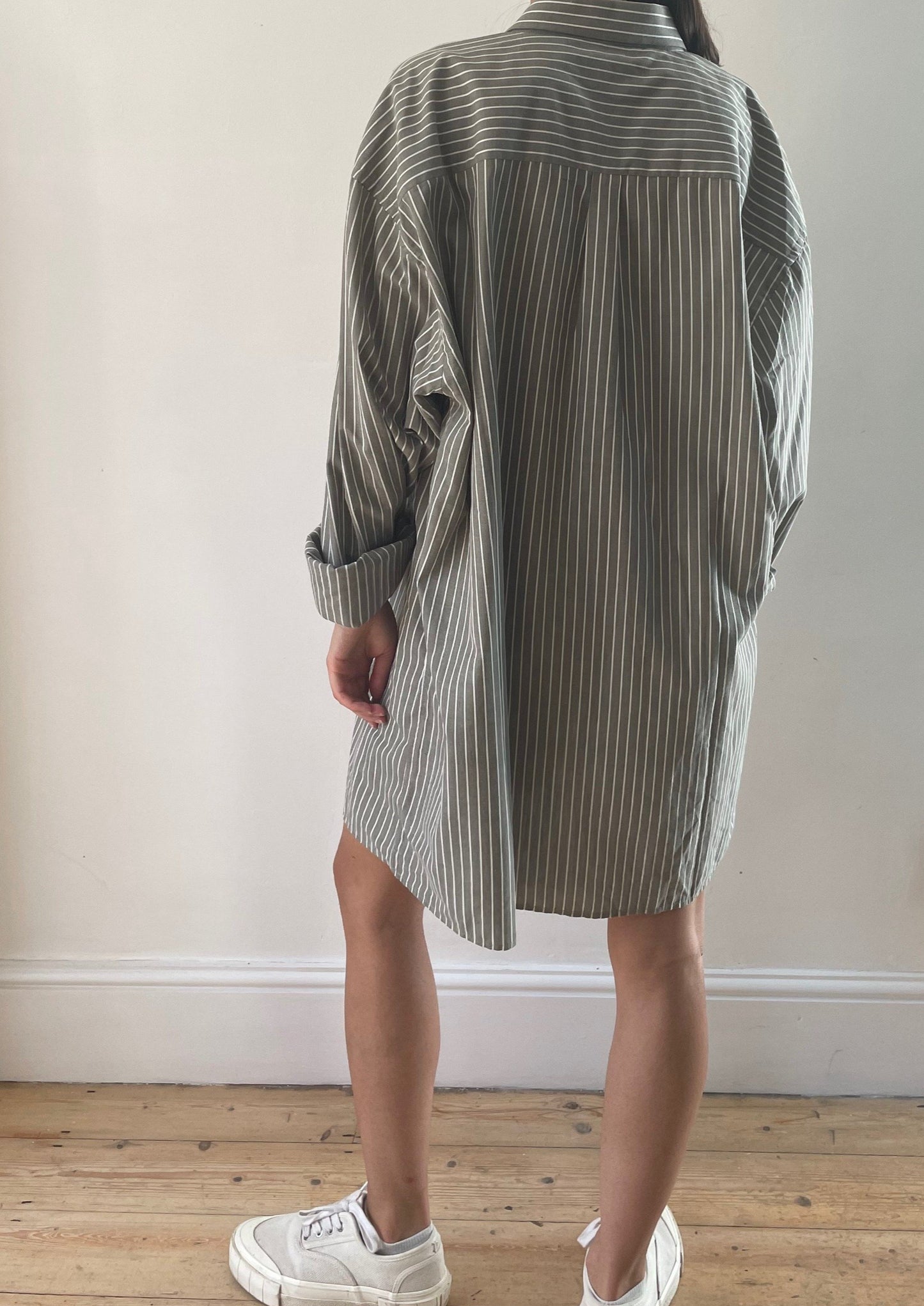 Vintage Khaki Striped Oversized Shirt Size M-XL