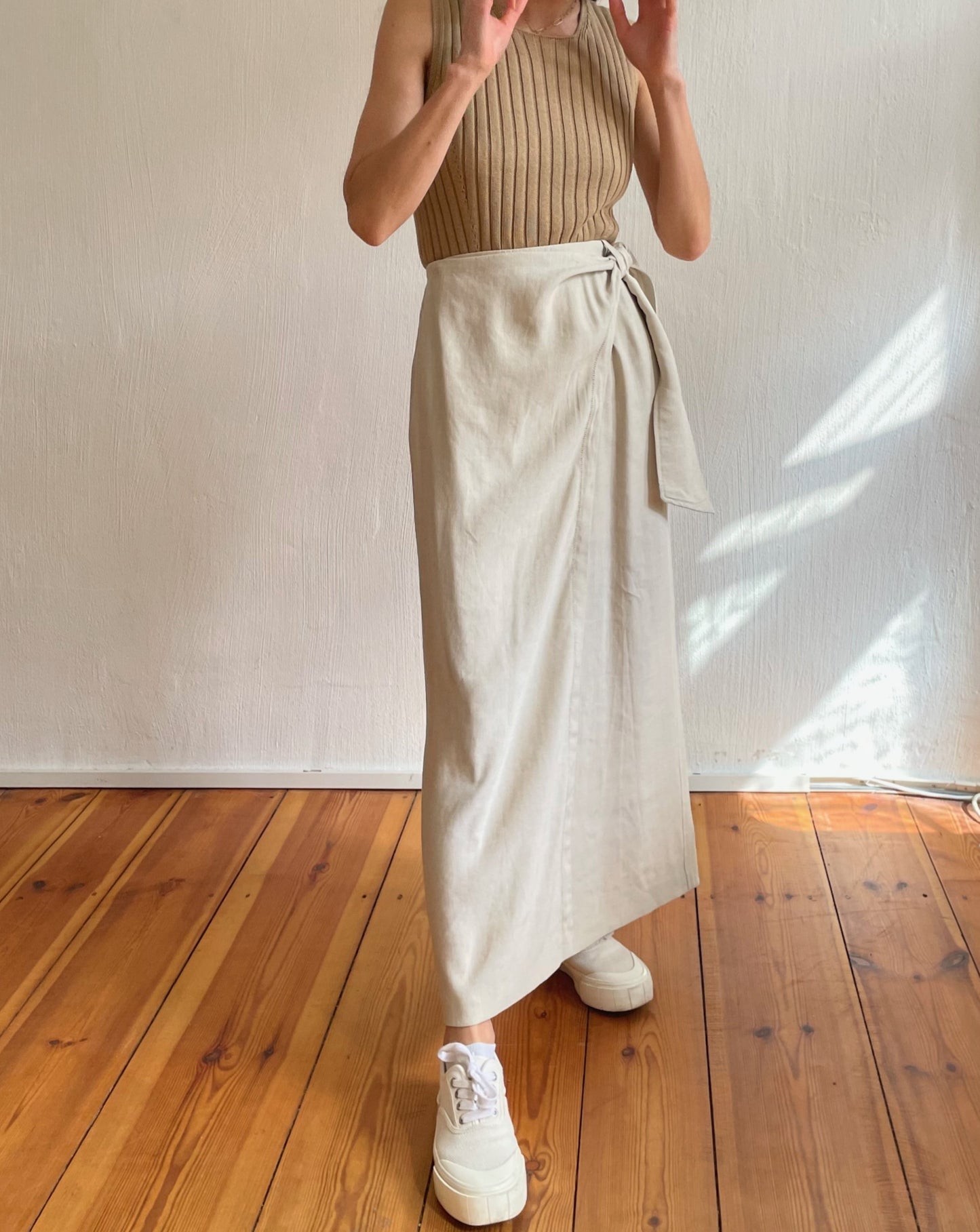 Vintage Cream Wrap Maxi Skirt Size S-M Waist 29"