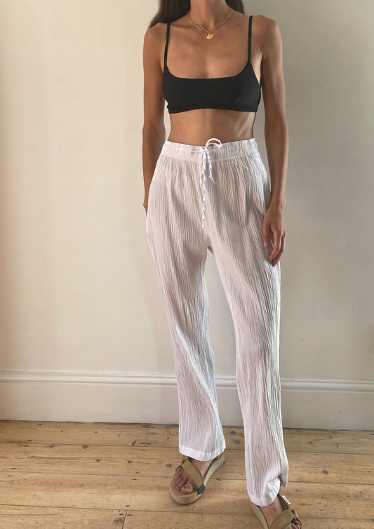 White Pleated Summer Trousers Size S-M