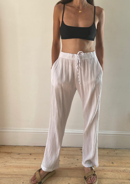 White Pleated Summer Trousers Size S-M