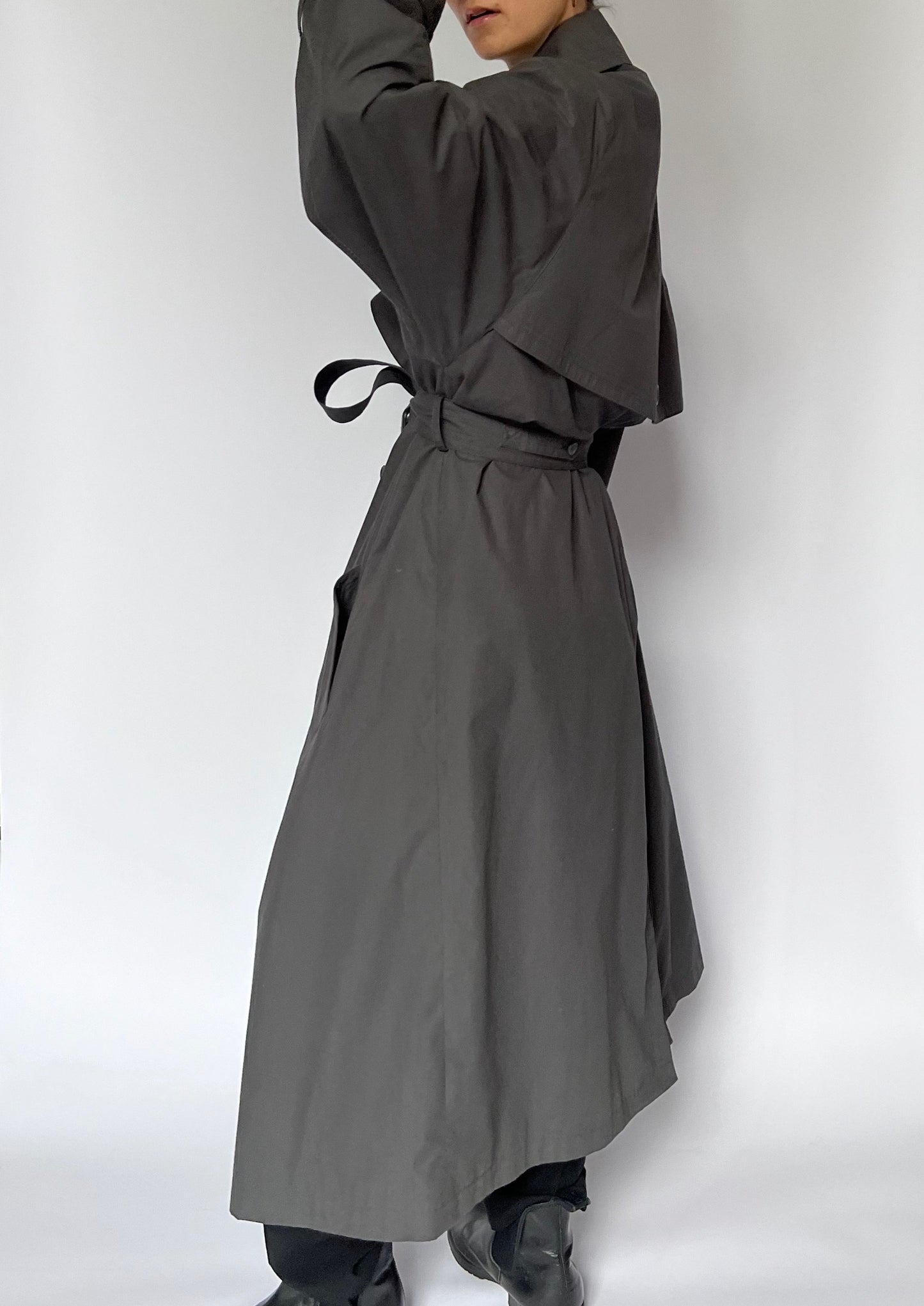 1990s Dark Grey Maxi Trench Coat S/M