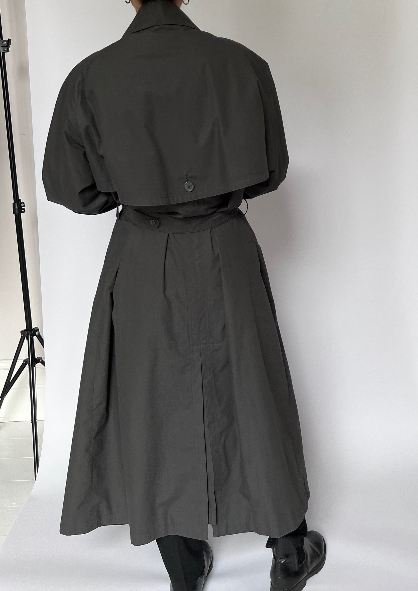 1990s Dark Grey Maxi Trench Coat S/M