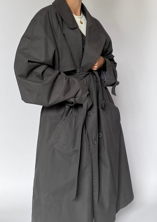 1990s Dark Grey Maxi Trench Coat S/M