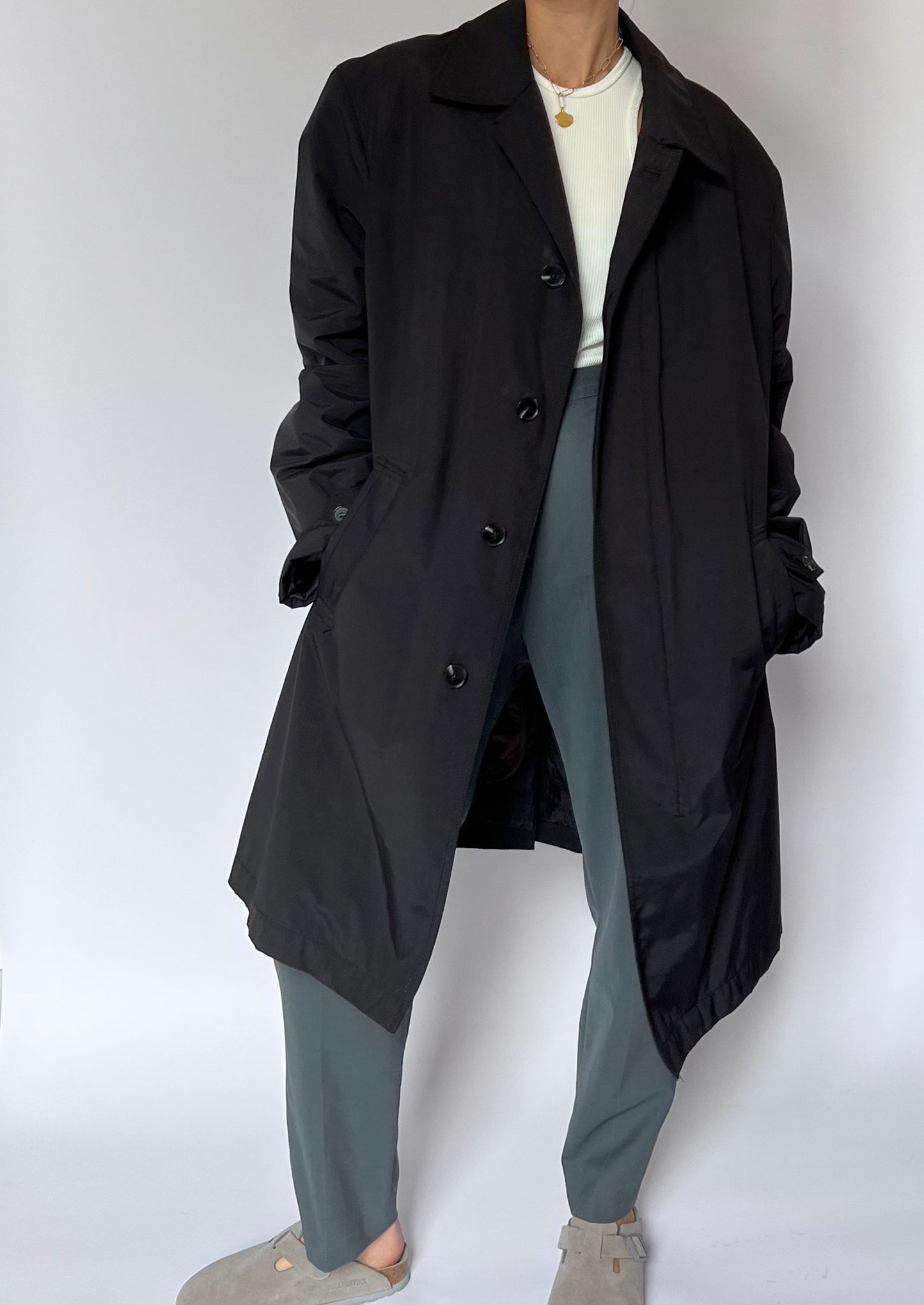 Black Quilted Lined Minimal Raincoat M/L