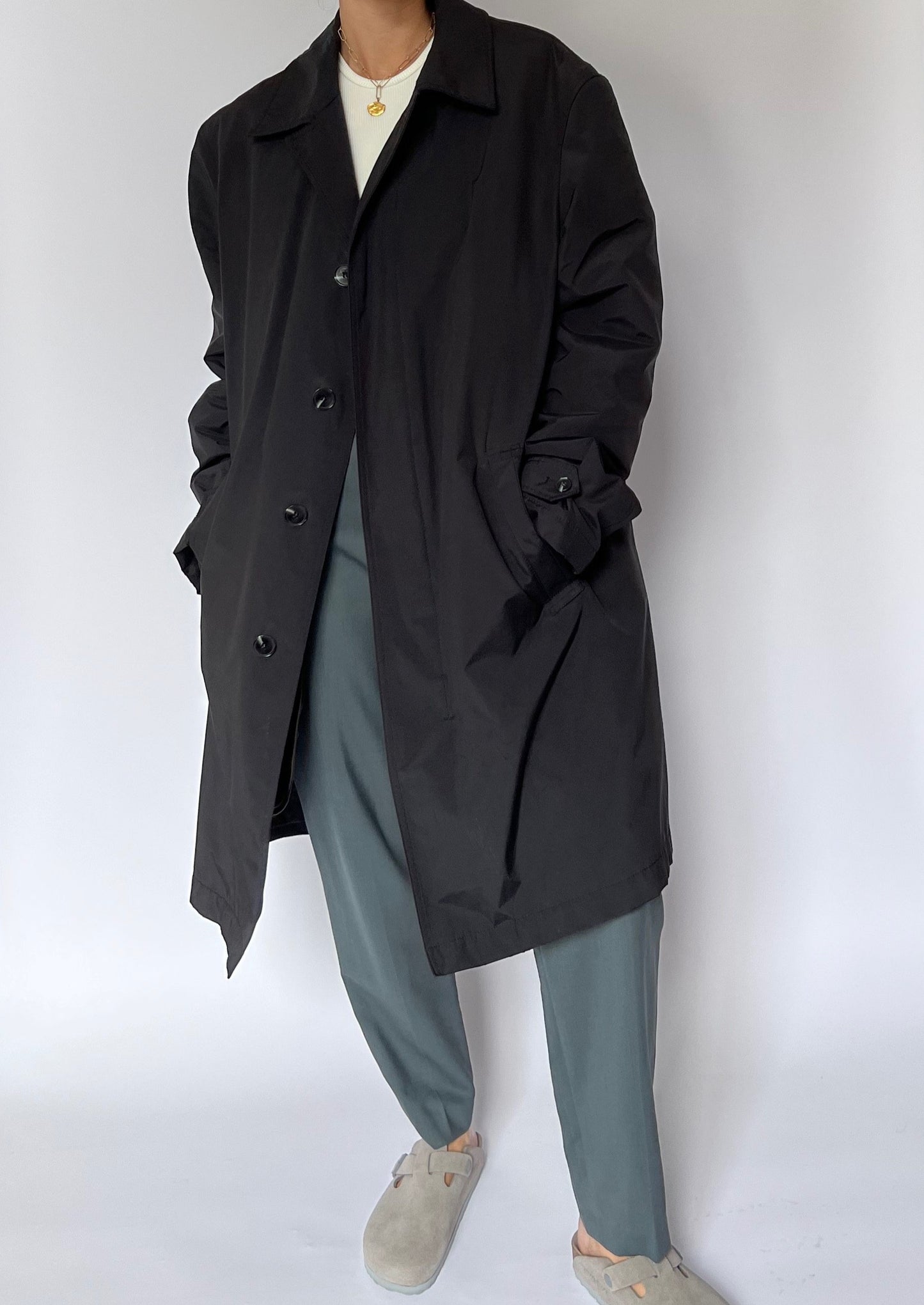 Black Quilted Lined Minimal Raincoat M/L