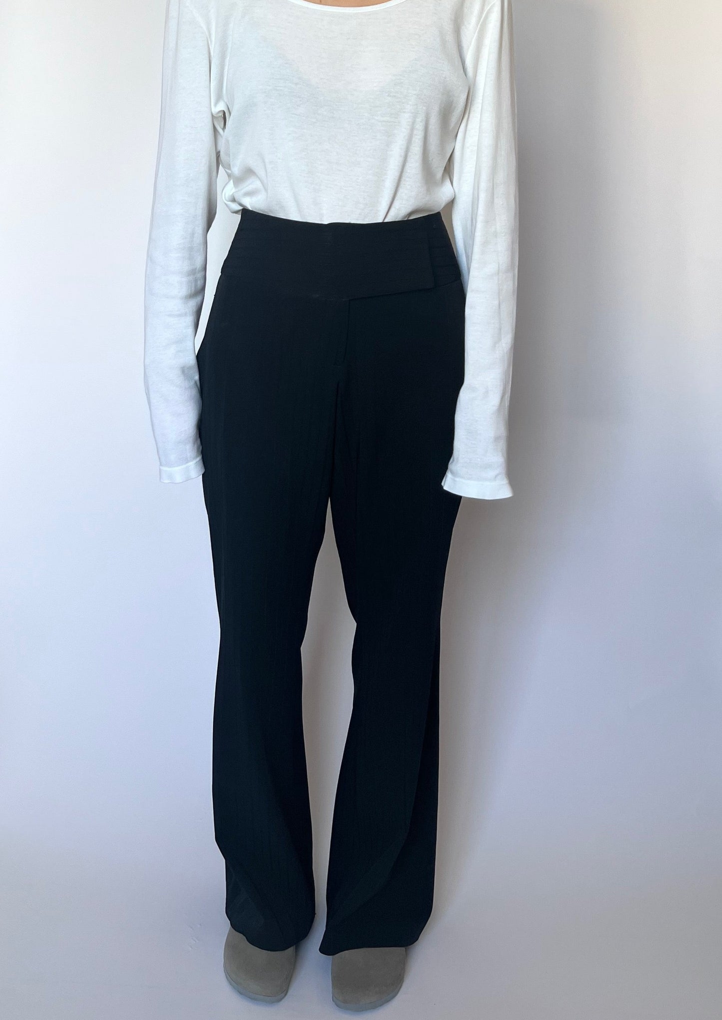 Self Stripe Black Wide Leg Trousers W'31" M