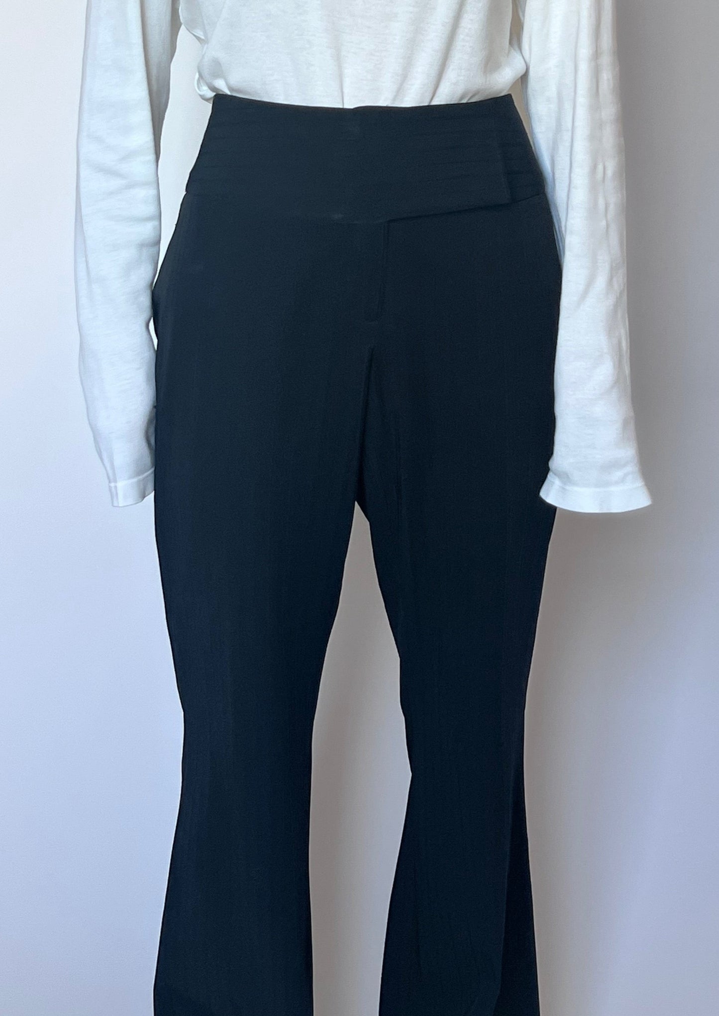 Self Stripe Black Wide Leg Trousers W'31" M